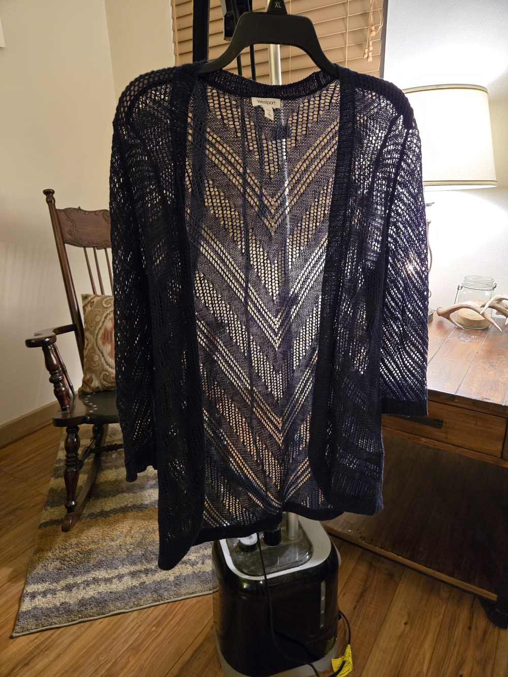 Westport Navy Open-Knit Chevron Cardigan